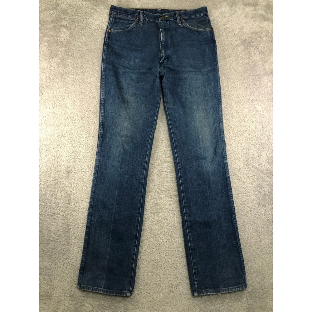 VTG Wrangler Jeans Men 34x36 Blue Straight Leg Made in USA Distressed Denim